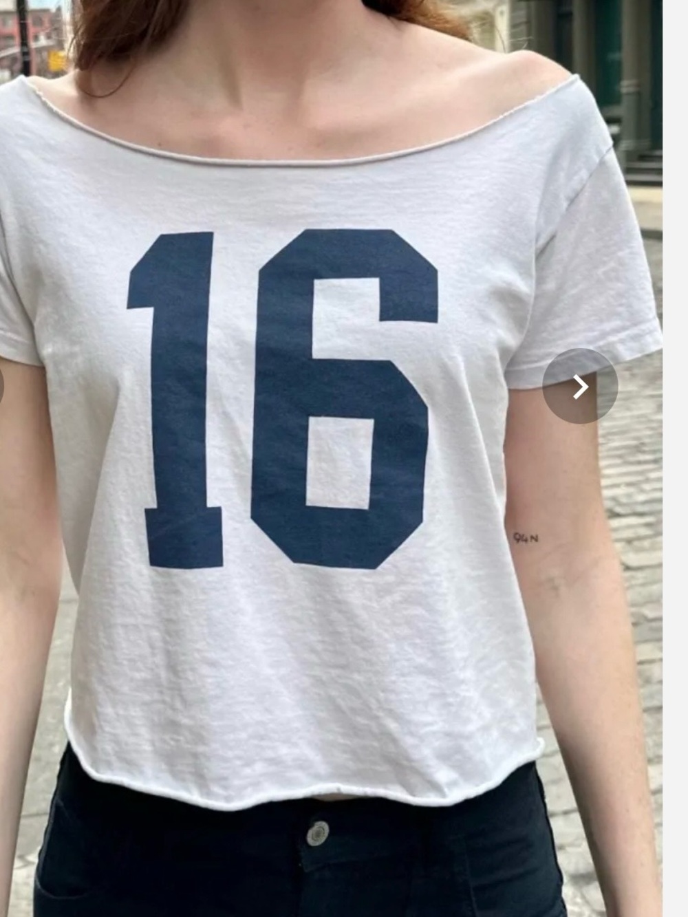 Brandy Melville Number 16 Graphic Off the Shoulder Tee